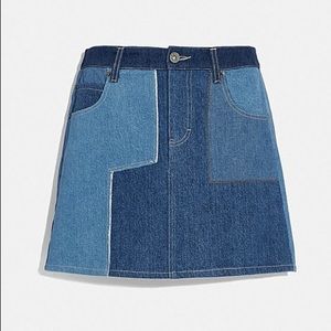NWT COACH Denim Patchwork Mini Skirt Jeans Rexy